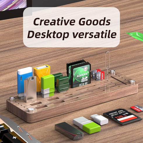 Wooden Memory Card Case, TF Cards Box and USB Drive Holder, Micro SD Card Carrying Case - AJSNH01M