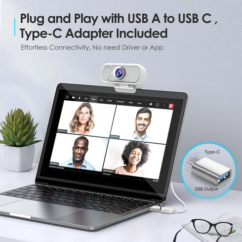 ToLuLu 1080P Webcam with Tripod Privacy Shutter: FHD Web Camera with Mic, Plug & Play USB A USB C Webcam with Stand