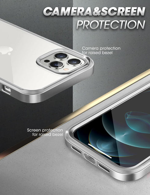 SUPCASE for iPhone 13 Pro Max Case, Clear Shockproof Protective Phone Case with Screen Protector, Silver