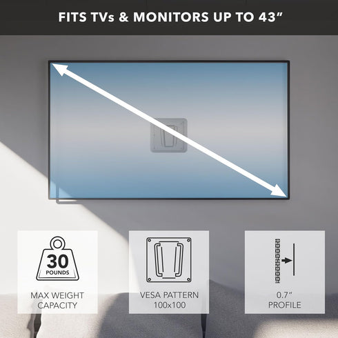 Mount-It! 0.7" 13-43" 30 lbs, 75x75 100x100, RV TV Mount, Rust-Proof Polymer, Dual Wall Plates & Quick-Release