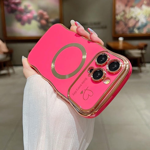 for iPhone 14 Pro Max Case Magnetic, Soft Cute Wave Frame Curly Shape Love Heart Luxury Plating Compatible with MagSafe