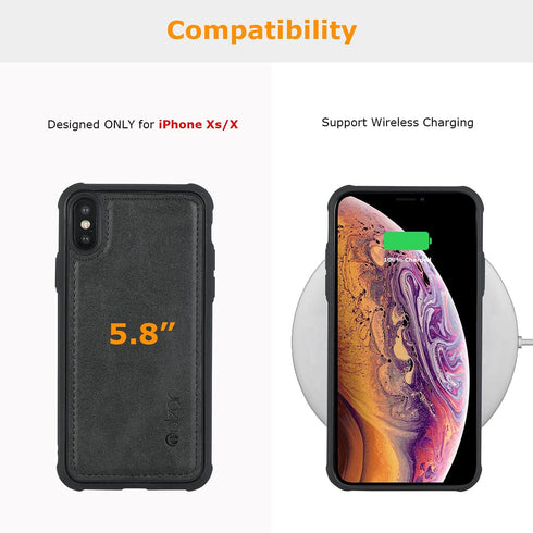 molzar MAG Series Case for iPhone Xs and iPhone X - Built-in Metal Plate for Magnetic Mount, Qi-Certified Chargers,