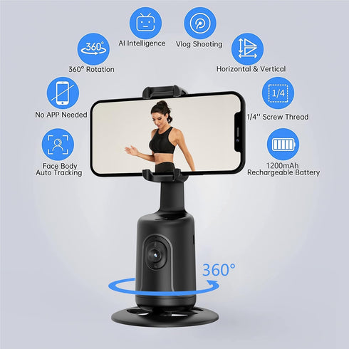 Rupital 360 Auto Face Tracking Tripod, Rotation Body Phone Camera Mount Smart Shooting Holder with Remote Selfie Stick