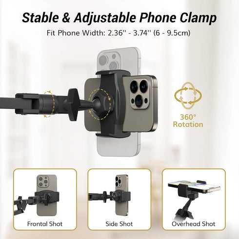 TONOR Overhead Ring Light Kit, 10" Ringlight with Heavy Duty Boom Arm and Phone Holder