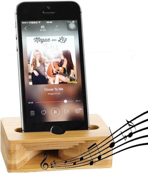 Fanshu Cell Phone Stand Amplifier, Desktop Mobile Phone Holder, Universal Portable Wood Cellphone