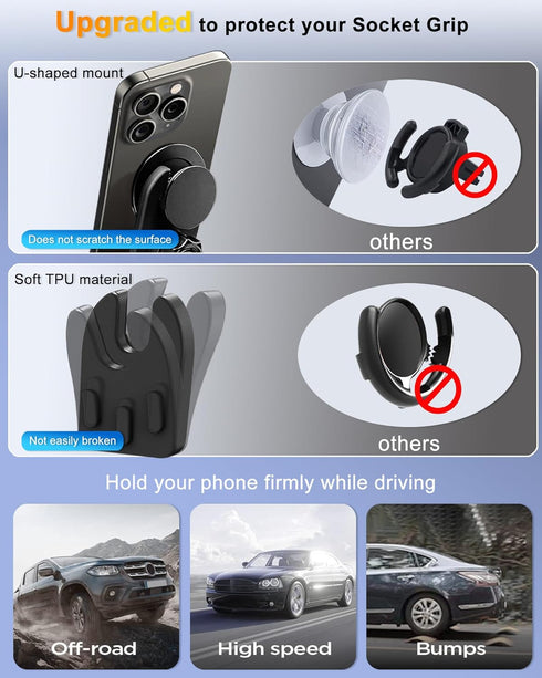 JCTRIWAY Vent or Dashboard Car Phone Mount for Popsocket, Dashboard Adapter Adhesive and Vent Clip, Compatible