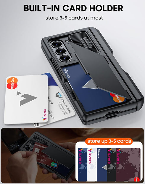 Vizvera Black Shockproof Silicone Wallet Case for Samsung Galaxy Z Fold 6, RFID Cards Holder, Camera Cover