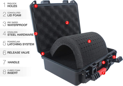 Weatherproof IP67 Hard Case with Customizable Foam for Pistol, GoPro, Camera Accessories, Black, 11 x 9 x 4 Inches