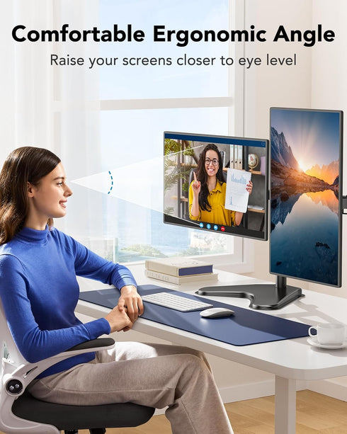 HUANUO 32 inches 17.6lbs 2 Dual Monitor Stand up to per Arm, High-Grade Aluminum Free Standing Dual Monitors Mount