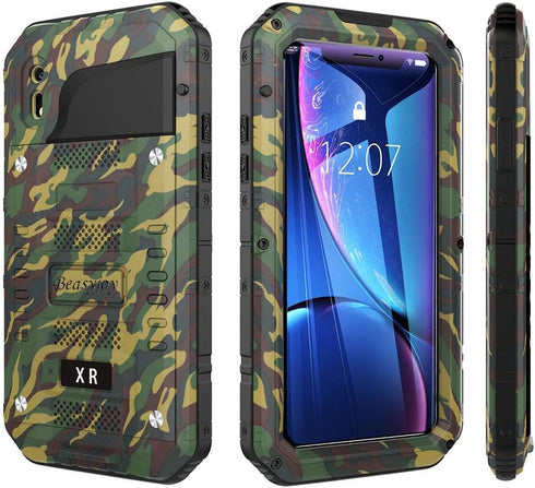 Beasyjoy Metal Case for iPhone XR - Heavy Duty Full Body Protective Waterproof Shockproof Camo