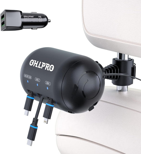 OHLPRO 3-in-1 Backseat Car Charging Station, 36W Fast Charger for All Phones, Ideal for Rideshare