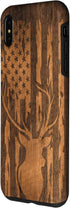 iPhone XS Max Case - Deer Buck with Flag on Wood-like Background for Stylish Protection