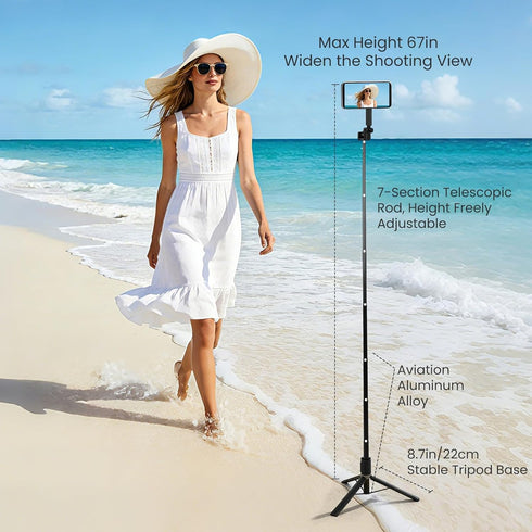 NibulaSpark 67" Magnetic Phone Tripod for iPhone MagSafe, Selfie Stick for iPhone with Metal Back Mount for Power Bank