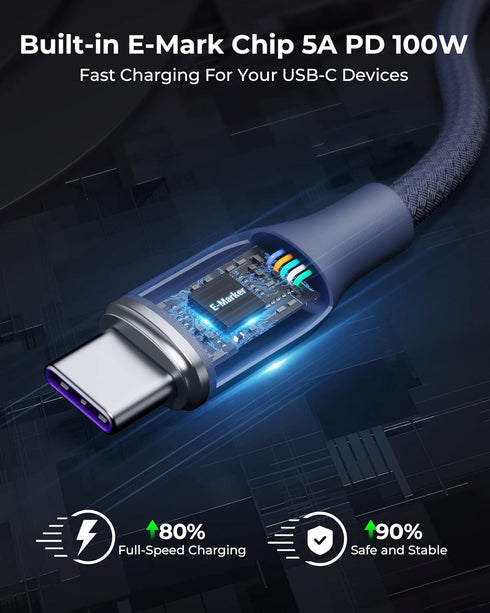 VOLTME USB C Cable (6ft 100W, 2-Pack), Premium Nylon USB C to USB C 2.0 Fast Charge Cable for MacBook Pro, Galaxy S22