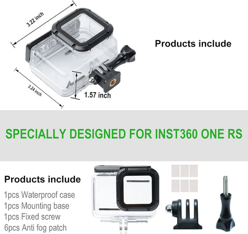 Waterproof Housing Case for Insta360 ONE RS 4K Edition, Underwater Diving Protective Shell with Bracket Accessories