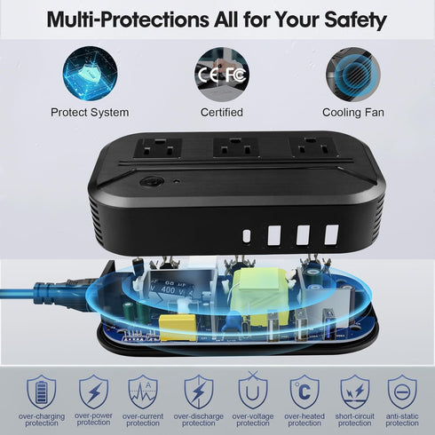 Voltage Converter 2300W Power Step Down 220V to 110V Universal Travel Adapter Power Transformer w/ 3 AC Outlets, 3 USB
