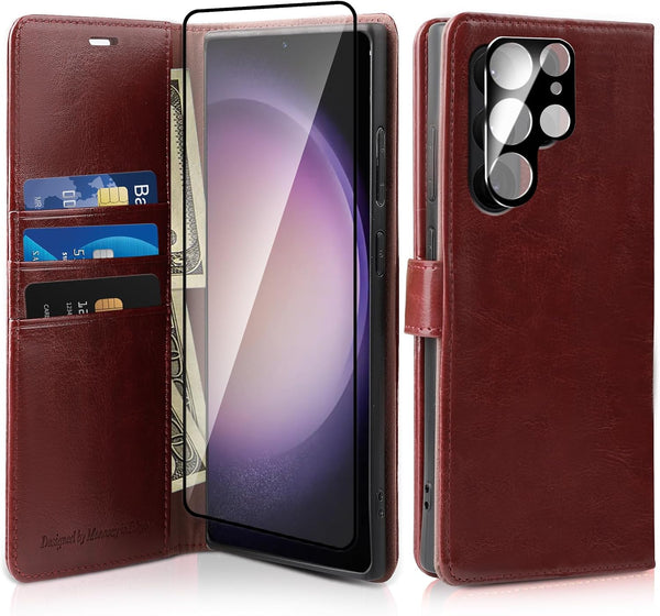 MONASAY Wallet Case for Samsung Galaxy S24 Ultra 5G, RFID Blocking Flip Folio Leather Cover with Credit Card Holder