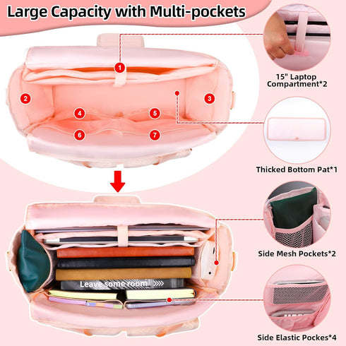 Teacher Tote Bag with 15.6 Inch Laptop Compartment, Soft Nylon Utility Bag with Multiple Pockets for Office Supplies