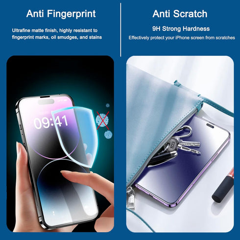 2-Pack Anti-Glare Tempered Glass Screen Protector for iPhone 14 Pro Max, 6.7", Blue Light Blocking, Full Coverage