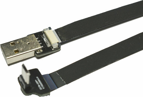 Black FPV Flat Slim Thin Ribbon FPC Cable, Micro USB 90 Degree Angle to Standard USB A for Sync and Charging (100CM)