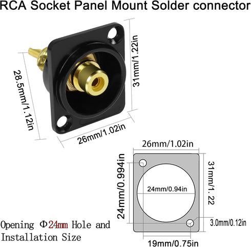 QIANRENON Gold Plated RCA Panel Mount Adapter, RCA Female to Solder Terminal AV Connector for Audio Video