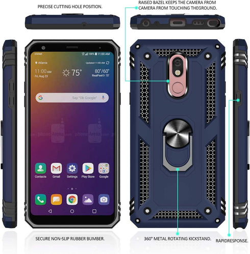 TJS Phone Case for LG Stylo 5/5 Plus/5V/5X, Heavy Duty Defender with Metal Ring Magnetic Support Kickstand