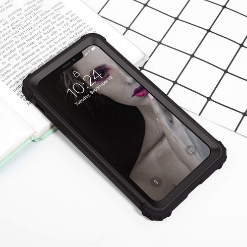 IDweel iPhone XR Case with Tempered Glass Screen Protector, 3 in 1 Shockproof Slim Hybrid Heavy Duty Cover, Black