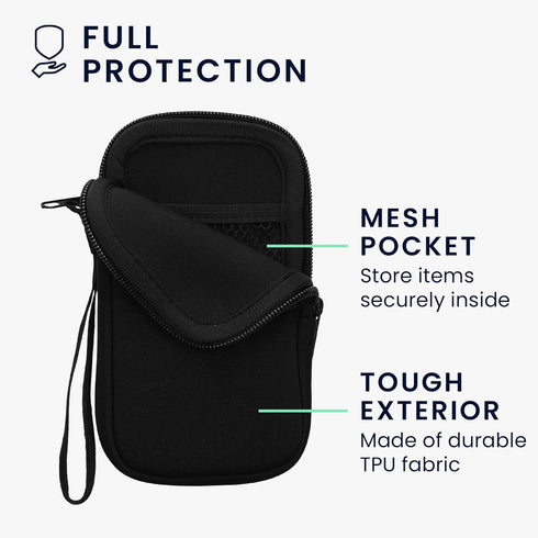Neoprene Phone Pouch Size M - kwmobile 5.5" Universal Cell Sleeve Mobile Bag with Zipper, Wrist Strap - Black