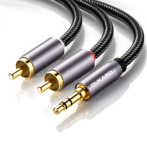 DUKABEL RCA to 3.5mm, 2-Male RCA to AUX Cable, 24k Gold-Plated & Double-Shielded (4ft/1.2m)