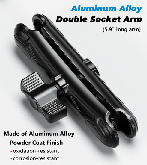 Double Socket Arm 5.9" Aluminum Alloy Long Arm Compatible with RAM Mount B Size 1" Ball Components