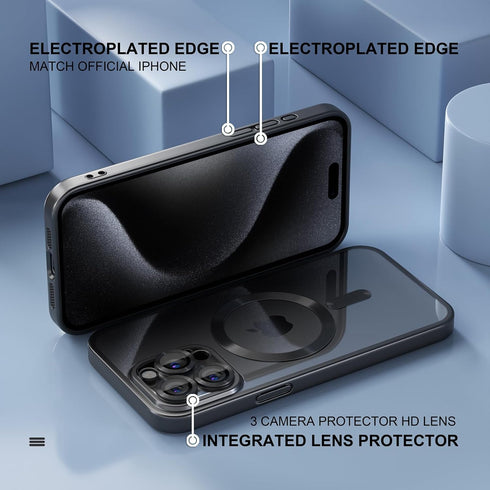 Magnetic Soft Clear Phone Case for iPhone 15 Pro Max, Titanium Black with Military Grade Drop Protection