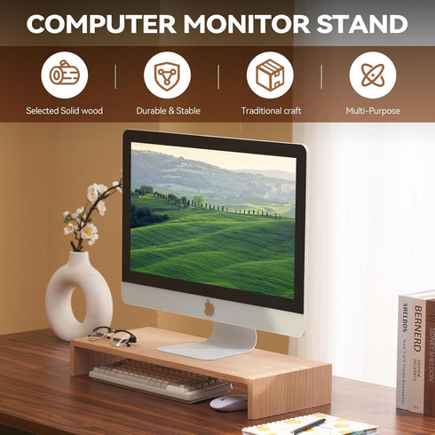 KIRIGEN Monitor Stand Wooden, Desk Stand for Computer/Laptop/TV Printer, Desktop Workspace Platforms Stands, Natural