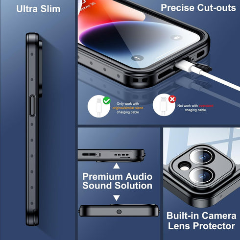 SPIDERCASE iPhone 14 Waterproof Case, Built-in Lens & Screen Protector, Heavy Duty Protection, 12FT Military -