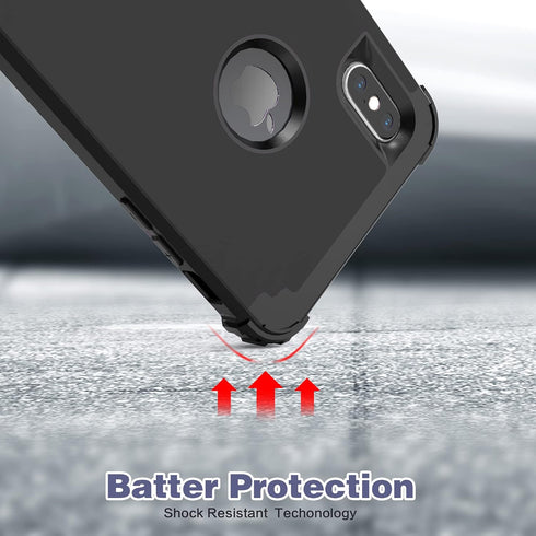 IDweel iPhone Xs Max Case with Tempered Glass Screen Protector - 3 in 1 Heavy Duty Protection Hard PC Cover, Black