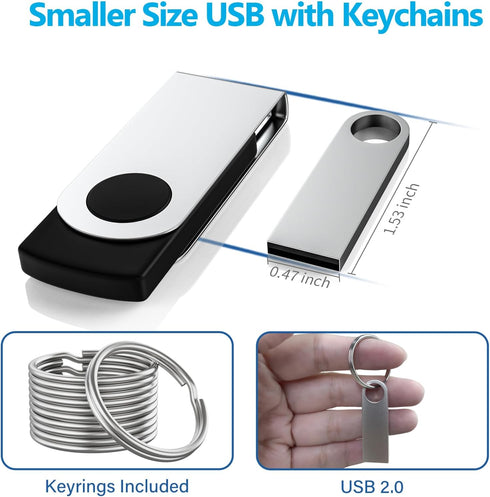 ABLAZE 8GB Flash Drive 5 Pack - Metal USB 2.0 Thumb Drives with Keychains, Sliver Pendrive