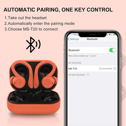 Orange Over Ear Wireless Earbuds, Bluetooth Earhooks for Running, Waterproof Noise Cancelling Headset for Sports