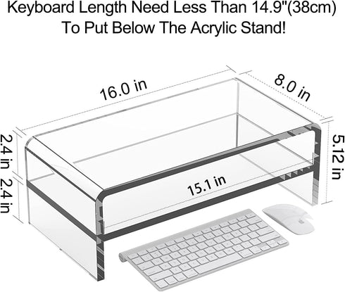 2 5.12 Inches Egchi Clear Acrylic Monitor Stand Riser Tier, High Clear Computer Desk Organizer Shelf for Multi Media PC