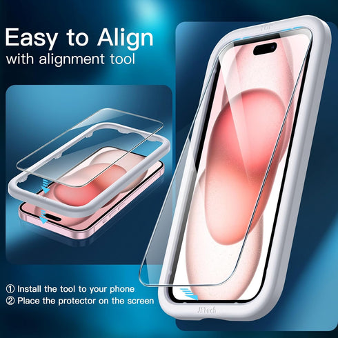 JETech 3-Pack Tempered Glass Screen Protector for iPhone 15 6.1-Inch, HD Clear, Case-Friendly, Easy Installation Tool
