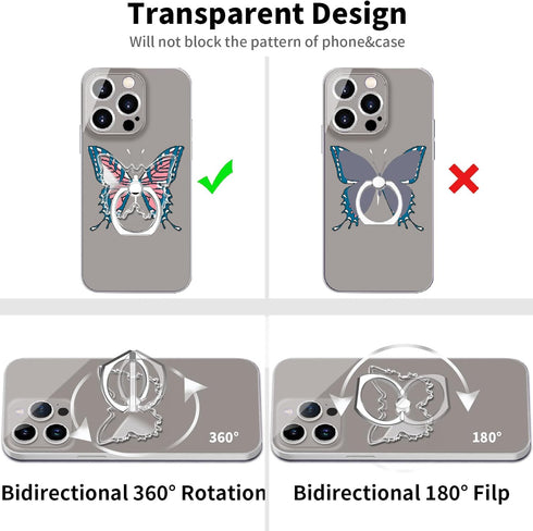 Transparent Clear Butterfly Phone Ring Grips Holder, Finger Ring Stand for Cell Phone Tablet Case
