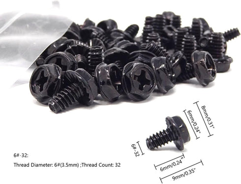 Honbay 100PCS 6#-32x6 Hex Phillips Head Replacement Screws for PC Computer Cases