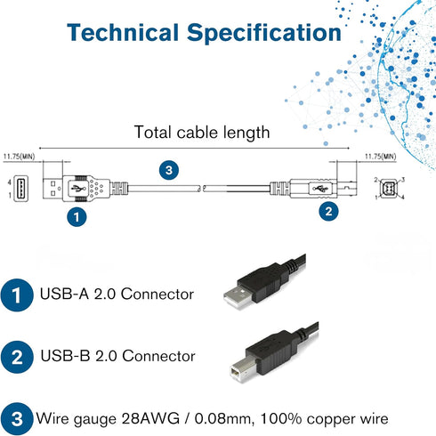 C2G 2.0 3.28 (1 13171 USB Cable, USB Cable, USB A to B Cable, Feet Meter), White, Cables to Go