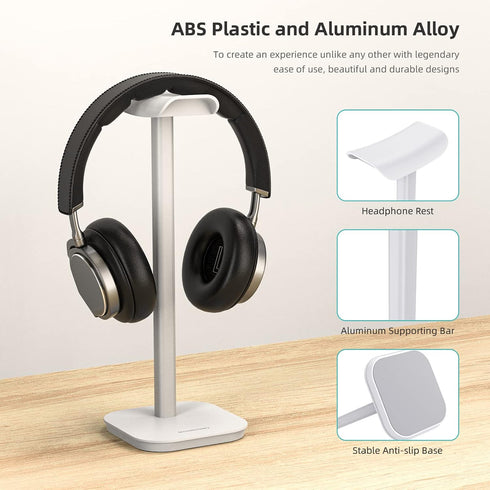 Headphone Stand, Desktop Headset Holder Heavy Base Desk Earphone Stand Aluminum Gaming Headset Hanger Rack Compatible with AirPods Max, AirPods Pro, Sony, Beats, Bose, Razer (White)