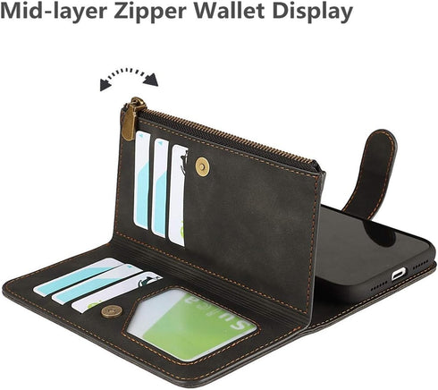 iCoverCase for iPhone 11 Pro Wallet Case with Card Holder and Wrist Strap, PU Leather Kickstand Card Slots Zipper