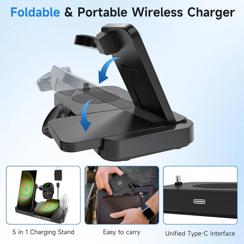 Wireless Charger for Samsung, EWUONU 5 in 1 Foldable Fast Charging Station for Galaxy S23 Ultra, S22, S21, Galaxy