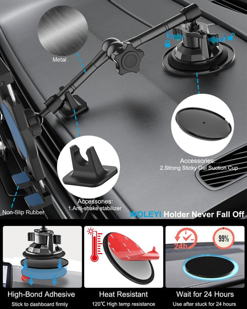 Metal Tablet Mount for Truck, Heavy Duty Super Suction Cup Dashboard Windshield Mount for 4.7-13" Tablets