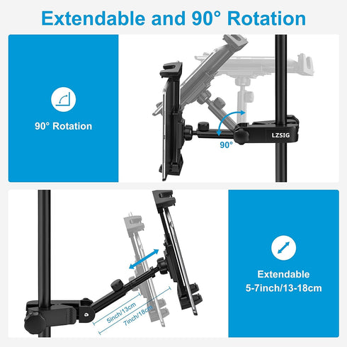 Updated Tablet Mount Holder for Mic Stand, Adjustable Microphone Music Stand iPad Phone Holder Stand, Compatible with iPad, iPhone, Android, All 4.7 to 13.5-inch Tablets & Smartphones