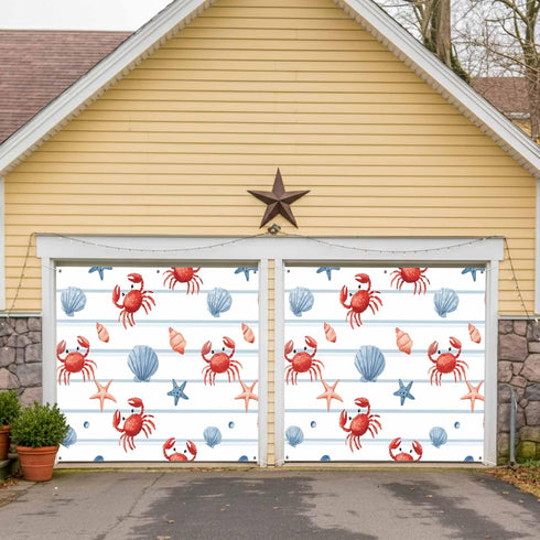 GNAKT AREWG 13x6ft Summer Garage Door Banner Cover Crab Starfish Shell Conch Garage Door Decoratons Banner for Indoor