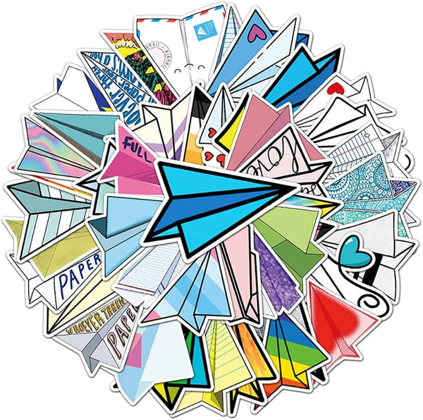 Mekycro Paper Airplane Stickers Pack 50 PCS, Retro Aesthetic Vinyl Waterproof Die-Cut Colorful