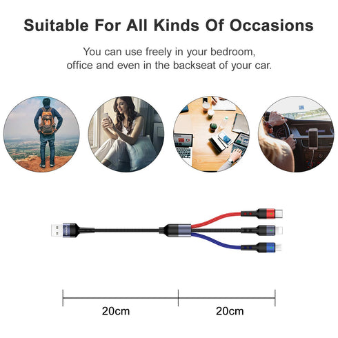 USAMS ISAIBELL 1ft Multi USB Cable 2Pack - Nylon Braided 3 in 1 Charger with Type-C & Micro USB for Cell Phones.