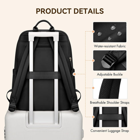 Laptop Backpack for Women, Casual Daypack Purse for Travel Work, Fits 16 Inch Notebook (Black)